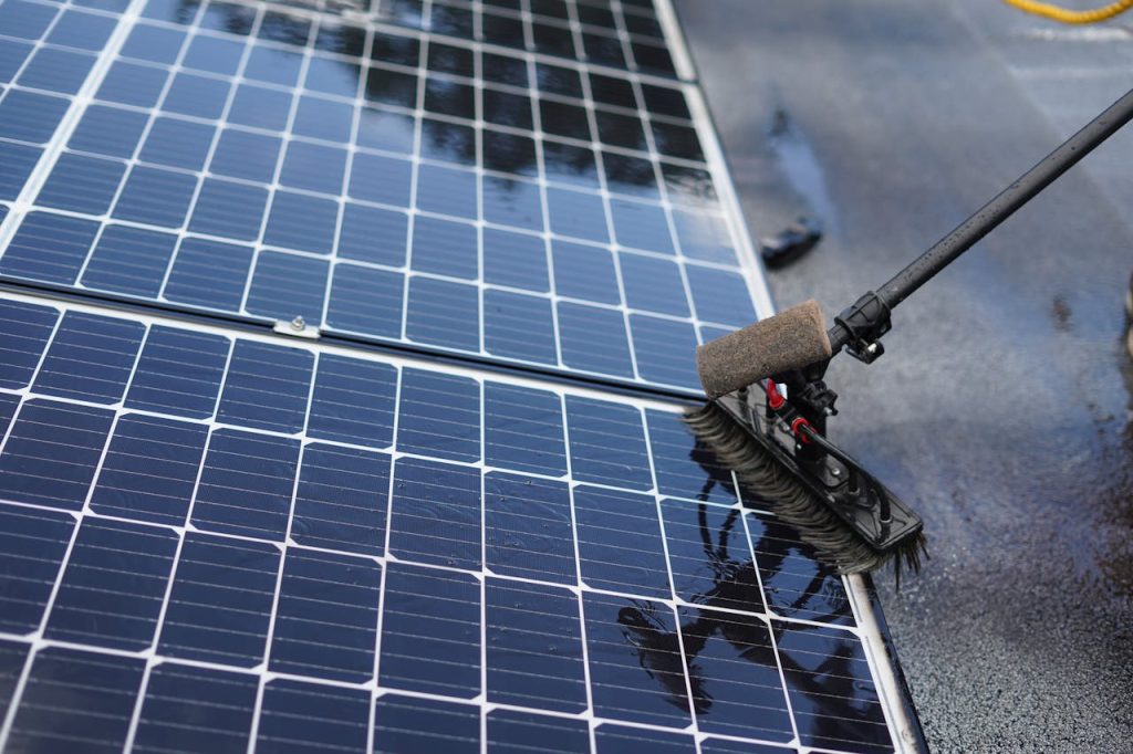 Crafting Captivating Headlines: Your awesome post title goes here Close-up of solar panel cleaning using a brush tool in Tampa, Florida.